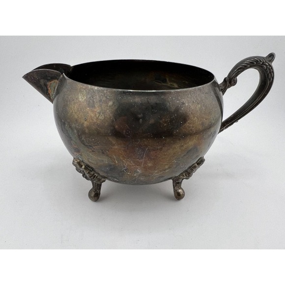 Vintage Tableware Antique Hand Made Silver-Plated Metal‎ Footed Creamer - Picture 1 of 8